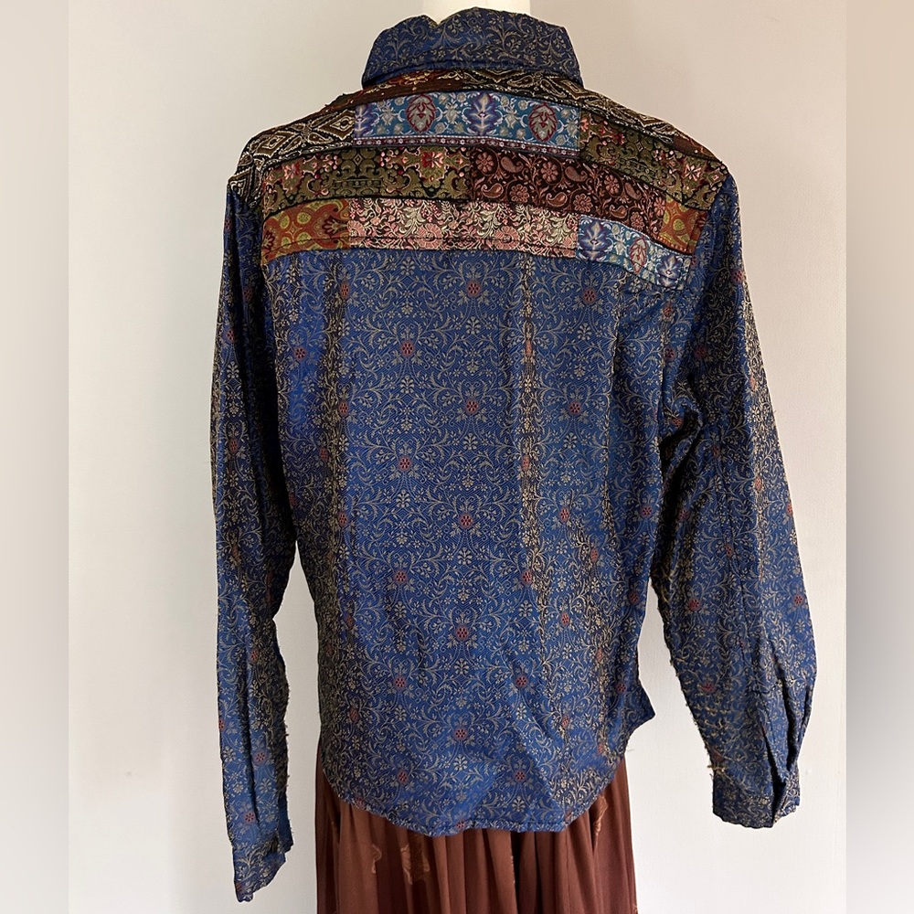 VINTAGE Y2K Boho Brocade Patchwork Silk Tapestry Jacket Whimsigoth Art Wear Sz L - Picture 6 of 15